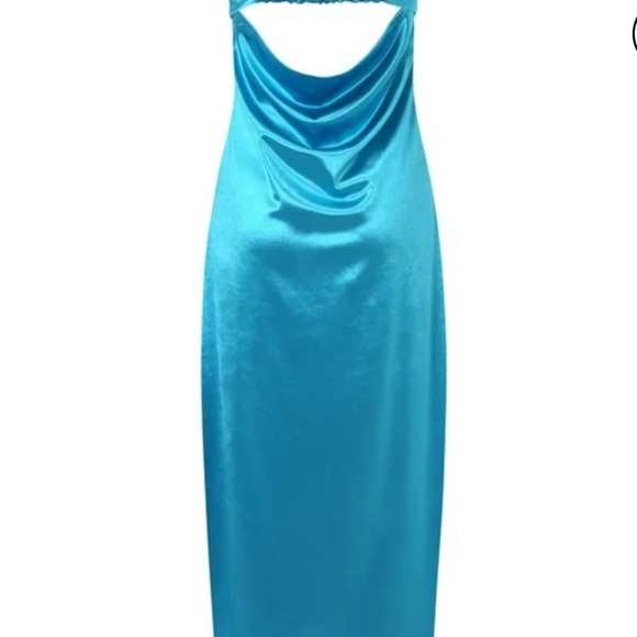 DELI S Satin Strapless Dress Backless Bodycon Party Maxi Dresses Blue.size 4 - Picture 5 of 6